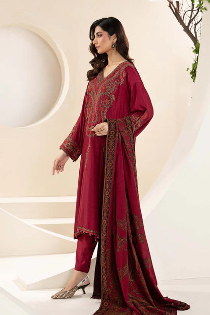 MARIA B-3PC KHADDAR EMBROIDRED SHIRT WITH WOOL PRINT SHAWL AND TROUSER-BIC-3268 B