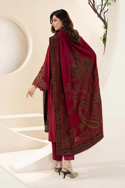 MARIA B-3PC KHADDAR EMBROIDRED SHIRT WITH WOOL PRINT SHAWL AND TROUSER-BIC-3268 B