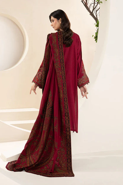 MARIA B-3PC KHADDAR EMBROIDRED SHIRT WITH WOOL PRINT SHAWL AND TROUSER-BIC-3268 B