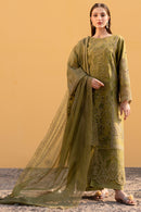 MAHNUR-3PC LAWN LASER WORK EMBROIDERED SHIRT WITH KHAADI NET EMBROIDERED DUPATTA AND TROUSER -BIC-4742