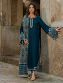 IZEL-3PC KHADDAR EMBROIDERED SHIRT WITH COURTRAI PRINTED SHAWL & TROUSER-BIC-4369