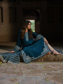 IZEL-3PC KHADDAR EMBROIDERED SHIRT WITH COURTRAI PRINTED SHAWL & TROUSER-BIC-4369