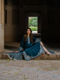 IZEL-3PC KHADDAR EMBROIDERED SHIRT WITH COURTRAI PRINTED SHAWL & TROUSER-BIC-4369