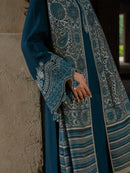 IZEL-3PC KHADDAR EMBROIDERED SHIRT WITH COURTRAI PRINTED SHAWL & TROUSER-BIC-4369