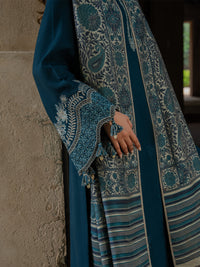 IZEL-3PC KHADDAR EMBROIDERED SHIRT WITH COURTRAI PRINTED SHAWL & TROUSER-BIC-4369