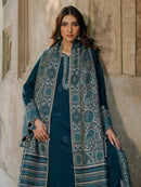 IZEL-3PC KHADDAR EMBROIDERED SHIRT WITH COURTRAI PRINTED SHAWL & TROUSER-BIC-4369