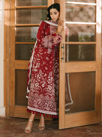 MAHNUR-3PIECE LAWN EMBROIDERED SHIRT WITH KHADDI NET EMB DUPATTA AND TROUSER-BIC-4700