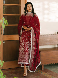 MAHNUR-3PIECE LAWN EMBROIDERED SHIRT WITH KHADDI NET EMB DUPATTA AND TROUSER-BIC-4700