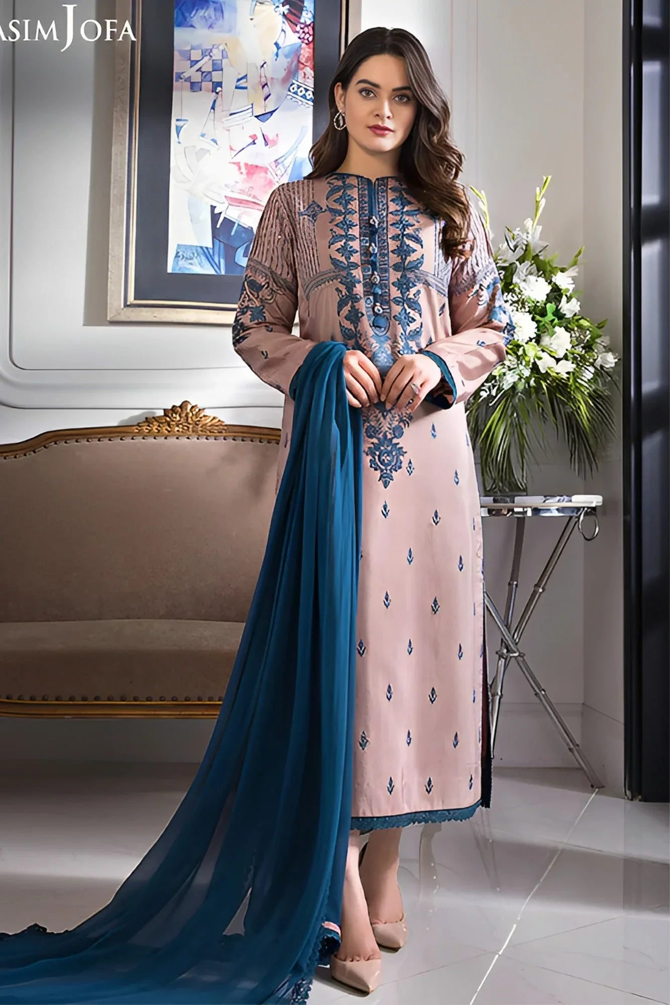 ASIM JOFA 3PC LAWN EMBROIDERED WITH BAMBER CHIFFON DUPATTA-BIC-3510