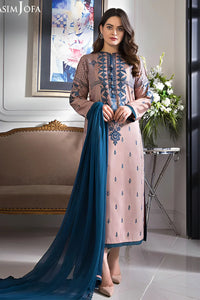 ASIM JOFA-3PC DHANAK EMBROIDERED SHIRT WITH BAMBER CHIFFON DUPATTA-BIC-4079