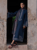 IZEL-3PC DHANAK EMBROIDERED SHIRT WITH COURTRAI PRINTED SHAWL & TROUSER-BIC-4350