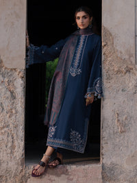 IZEL-3PC DHANAK EMBROIDERED SHIRT WITH COURTRAI PRINTED SHAWL & TROUSER-BIC-4350
