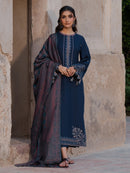 IZEL-3PC DHANAK EMBROIDERED SHIRT WITH COURTRAI PRINTED SHAWL & TROUSER-BIC-4350
