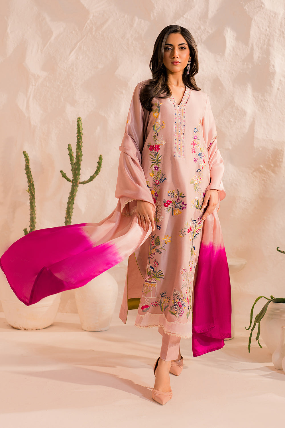 MIRANA-3PC LAWN EMBROIDERED SHIRT WITH CHIFFON TYE&DYE DUPATTA & TROUSER-BIC-4506
