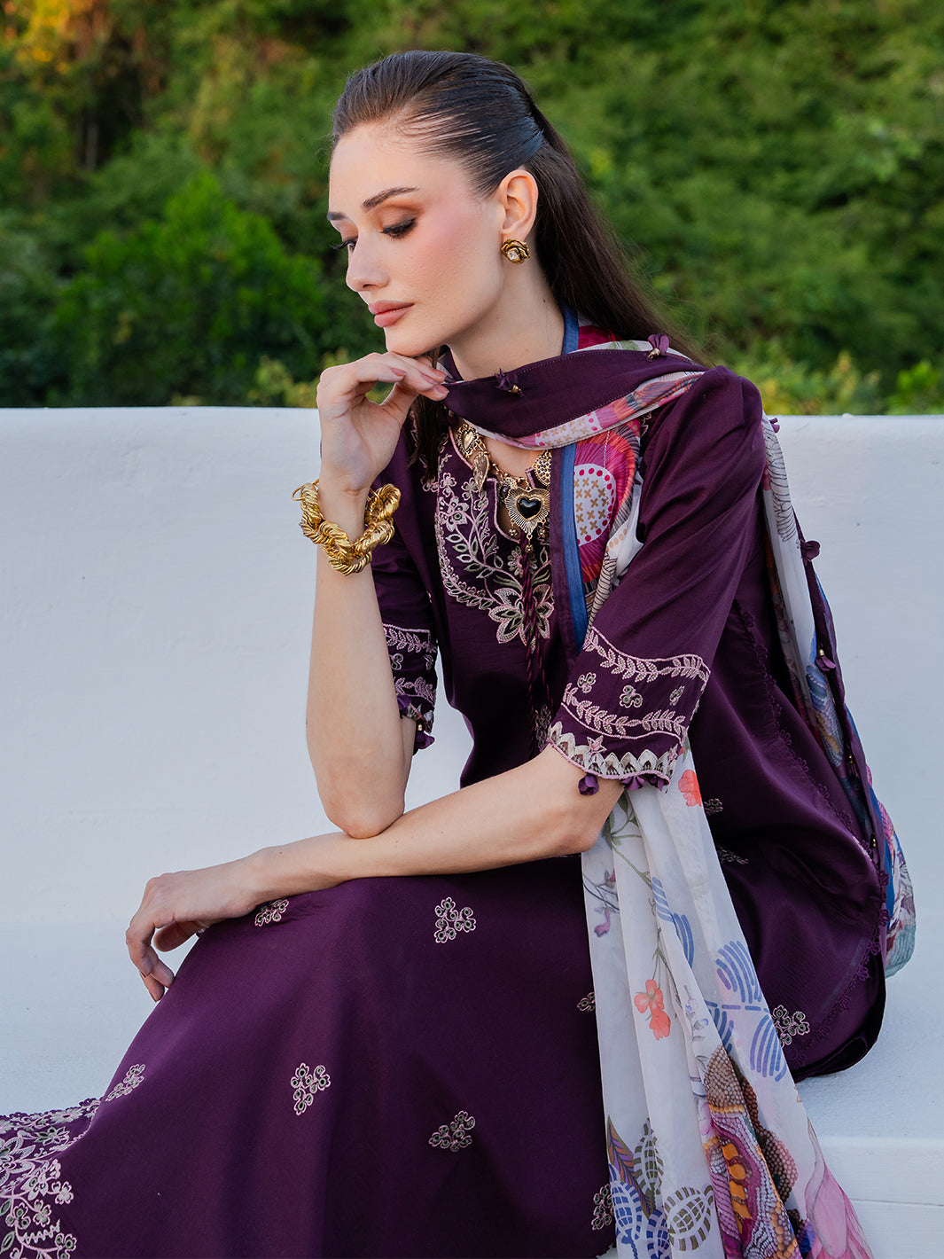 IZEL-3PC LAWN EMBROIDERED SHIRT WITH CHIFFON PRINT DUPATTA AND EMB TROUSER-BIC-4839