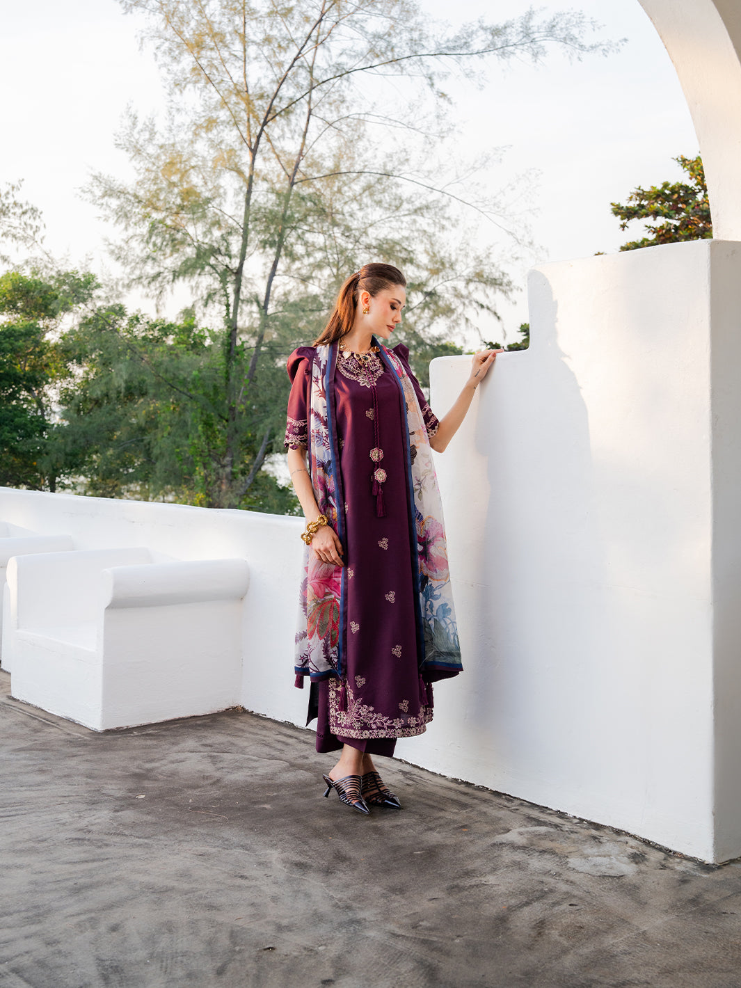 IZEL-3PC LAWN EMBROIDERED SHIRT WITH CHIFFON PRINT DUPATTA AND EMB TROUSER-BIC-4839