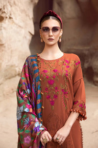 MARIA-B- 3PC DHANAK EMBROIDERED SHIRT WITH COURTRAI PRINTED SHAWL AND TROUSER-BIC-1203