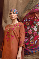 MARIA-B- 3PC DHANAK EMBROIDERED SHIRT WITH COURTRAI PRINTED SHAWL AND TROUSER-BIC-1203