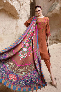 MARIA-B- 3PC DHANAK EMBROIDERED SHIRT WITH COURTRAI PRINTED SHAWL AND TROUSER-BIC-1203