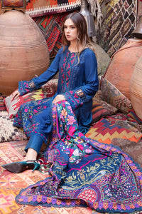 MARIA.B-3PC DHANAK EMBROIDERED SHIRT WITH COURTRAI PRINT SHAWL AND TROUSER-BIC-4075