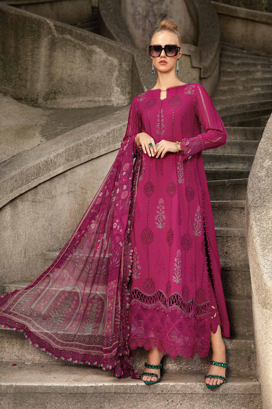 MARIA B- 3PC KHADDAR EMBROIDERED SHIRT WITH WOOL PRINT SHAWL AND TROUSER-BIC-3256