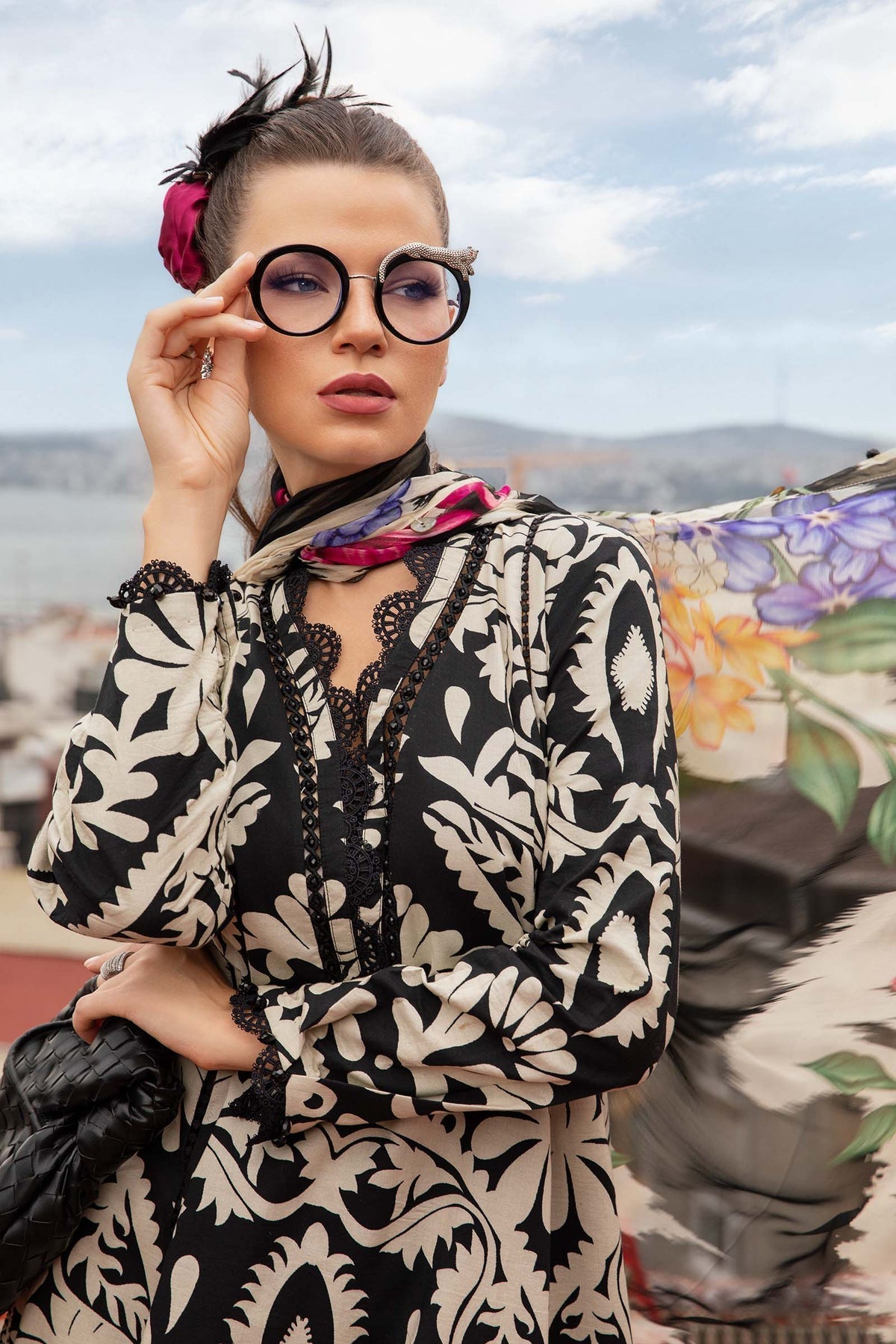 MARIA.B-3PC KHADDAR PRINTED EMB SHIRT WITH KHADDAR PRINTED DUPATTA AND PRINTED TROUSER-BIC-2629