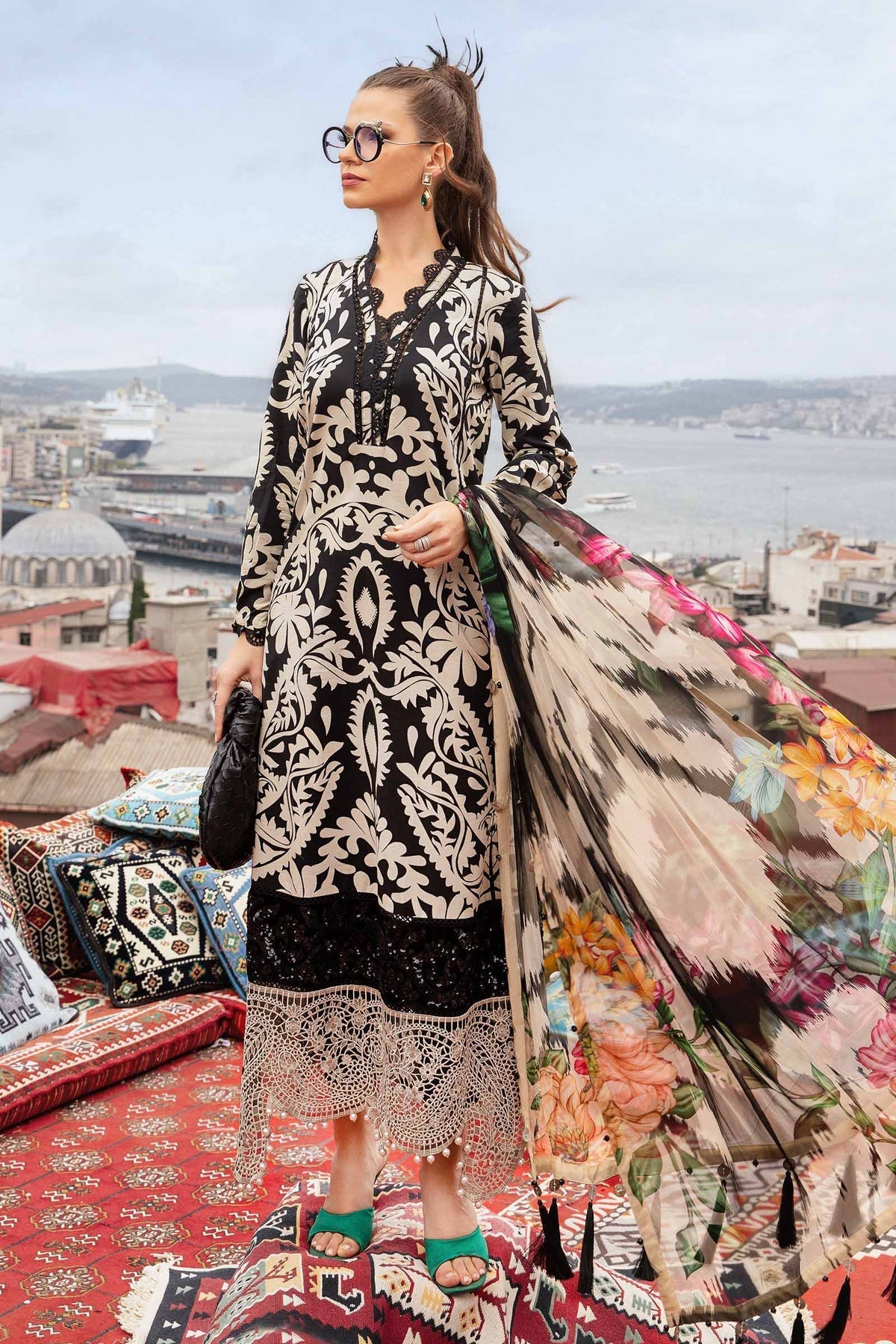MARIA.B-3PC KHADDAR PRINTED EMB SHIRT WITH KHADDAR PRINTED DUPATTA AND PRINTED TROUSER-BIC-2629