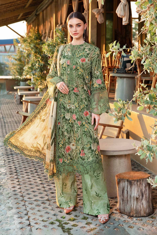 MARIA.B-3PC LAWN PRINTED SHIRT WITH CHIFFON PRINT DUPATTA AND PRINT TROUSER-BIC-2506  (DELIVERY AFTER 15 DAYS)