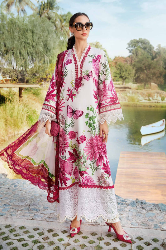 MARIA.B-3PC LAWN EMBROIDERED PRINTED SHIRT WITH CHIFFON PRINT DUPATTA AND PRINT TROUSER-BIC-2