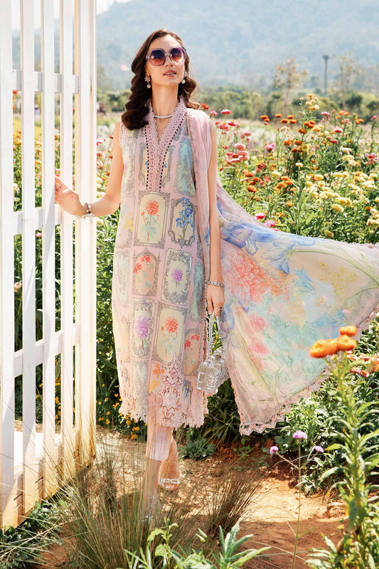 MARIA.B-3PC LAWN EMBROIDERED PRINTED SHIRT WITH CHIFFON PRINT DUPATTA AND PRINT TROUSER-BIC-2522