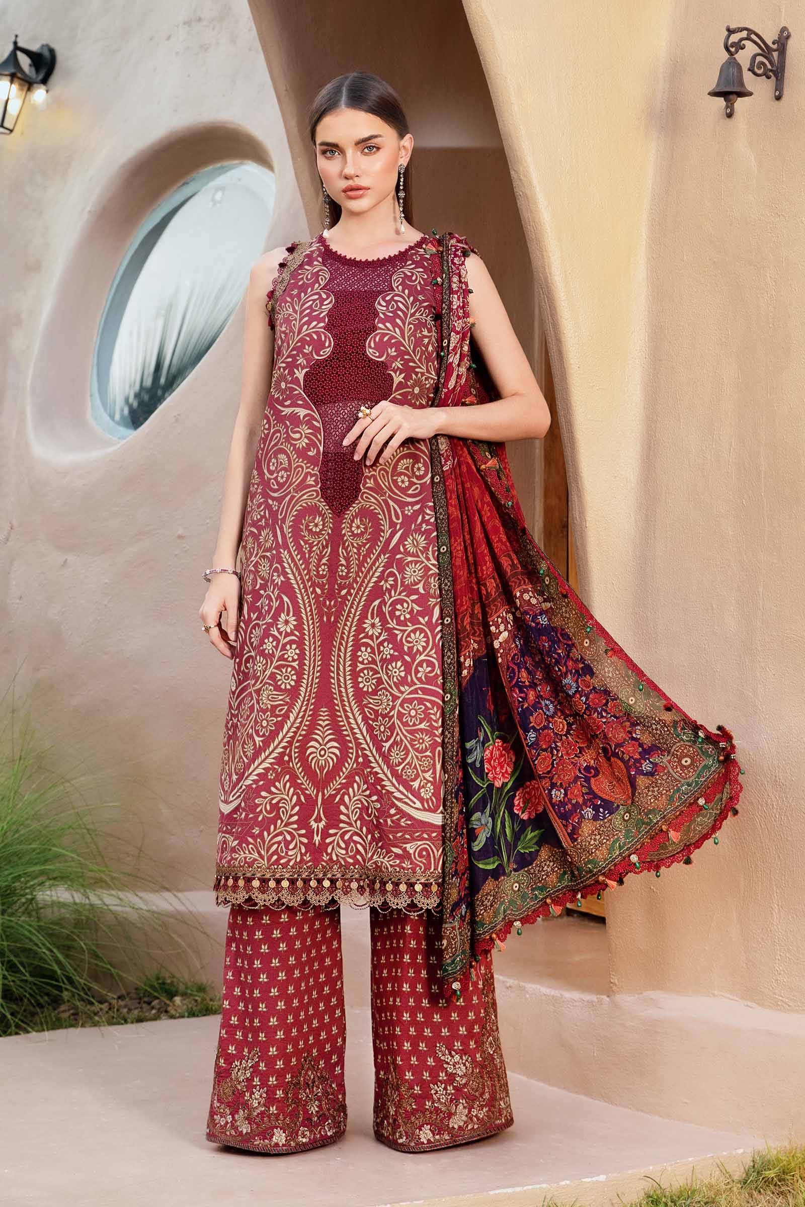 MARIA.B-3PC LAWN EMBROIDERED PRINTED SHIRT WITH CHIFFON PRINT DUPATTA AND PRINT TROUSER-BIC-2518