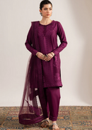 MARYAM & MARIA-3PC DHANAK EMBROIDERED SHIRT WITH ORGANZA EMBROIDERED DUPATTA & TROUSER-BIC-4063