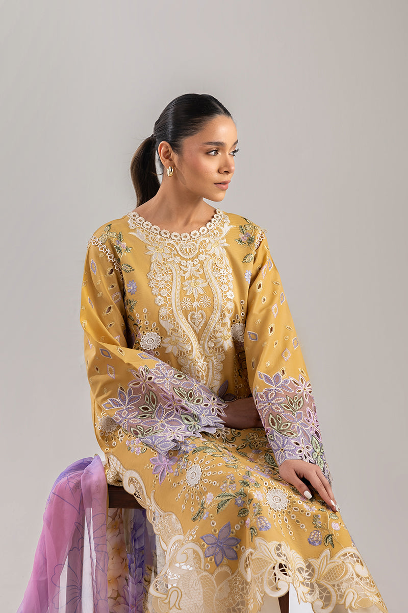 MUSHQ-3PC LAWN EMBROIDERED SHIRT WITH CHIFFON PRINT DUPATTA & TROUSER-BIC-3737