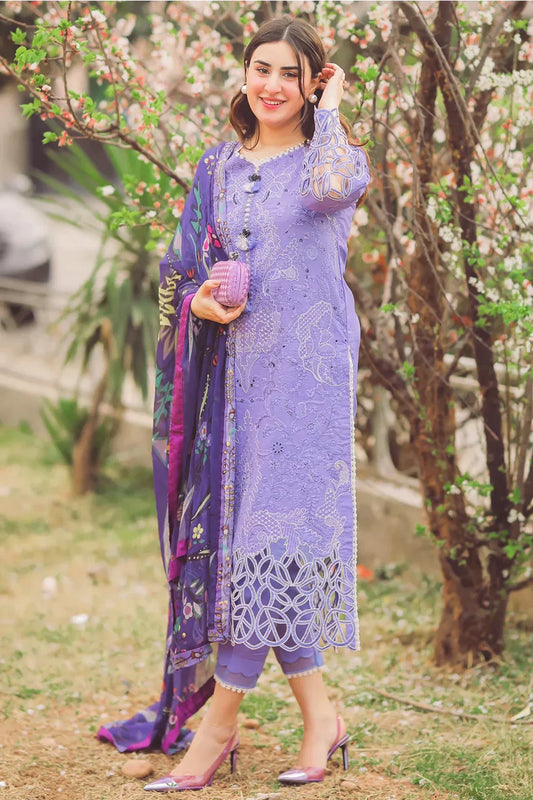 MUSHQ - 3PC DHANAK EMBROIDEREDSHIRT WITH COUTURE PRINTED SHAWL- BIC-4070