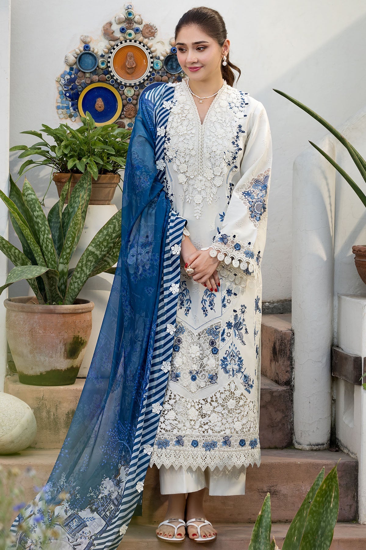 MOTIFZ-3PC LAWN HEAVY EMBROIDERED SHIRT WITH SILK PRINTED DUPATTA AND TROUSER-BIC-4906