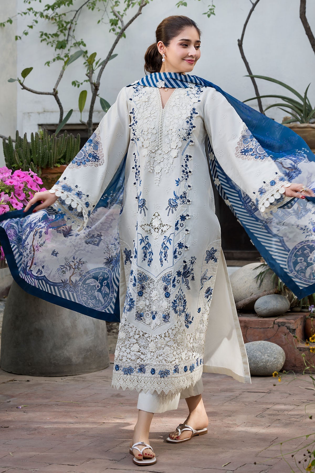 MOTIFZ-3PC LAWN HEAVY EMBROIDERED SHIRT WITH SILK PRINTED DUPATTA AND TROUSER-BIC-4906