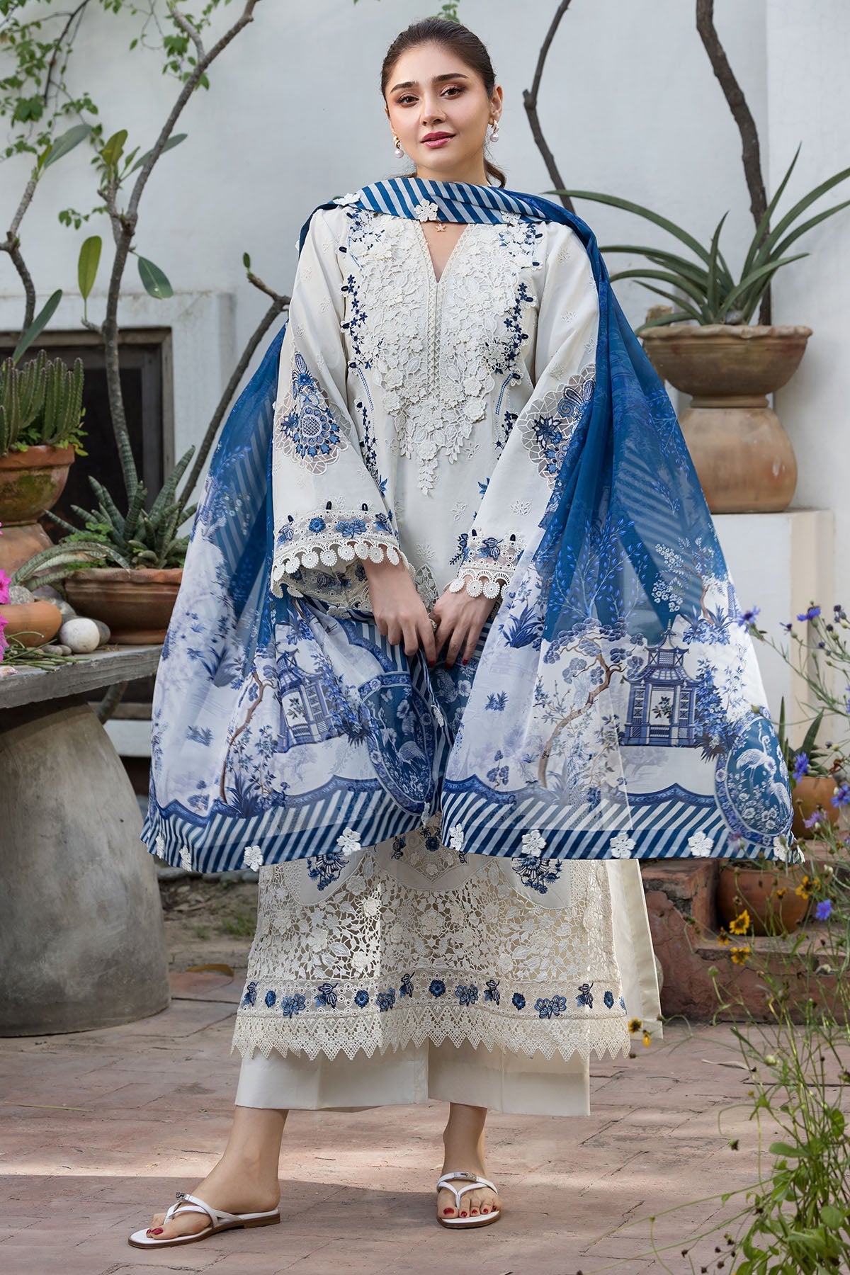 MOTIFZ-3PC LAWN HEAVY EMBROIDERED SHIRT WITH SILK PRINTED DUPATTA AND TROUSER-BIC-4906