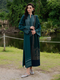 YARDS-3PC DHANAK EMBROIDERED SHIRT WITH COUTRAI PRINTED SHAWL AND TROUSER-BIC-5272