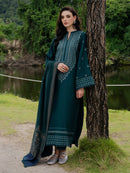 YARDS-3PC DHANAK EMBROIDERED SHIRT WITH COUTRAI PRINTED SHAWL AND TROUSER-BIC-5272