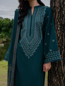 YARDS-3PC DHANAK EMBROIDERED SHIRT WITH COUTRAI PRINTED SHAWL AND TROUSER-BIC-5272