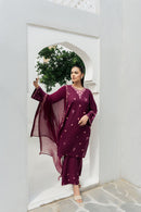 JAZMIN-3PC DHANAK EMBROIDERED SHIRT WITH CHIFFON EMBROIDRED DUPATTA AND TROUSER-BIC-3310