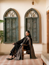 IZEL-3PC KHADDAR EMBROIDERED SHIRT WITH COURTRAI PRINTED SHAWL & TROUSER-BIC-4389