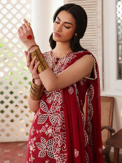 MAHNUR-3PC LAWN EMBROIDERED SHIRT WITH MONARK EMBROIDERED DUAPATTA AND TROUSER-BIC-3717