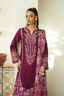 JAZMIN-3PC DHANAK EMBROIDERED SHIRT WITH COURTRAI WOOL PRINTED SHAWL AND TROUSER-BIC-4185
