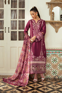 JAZMIN-3PC DHANAK EMBROIDERED SHIRT WITH COURTRAI WOOL PRINTED SHAWL AND TROUSER-BIC-4185