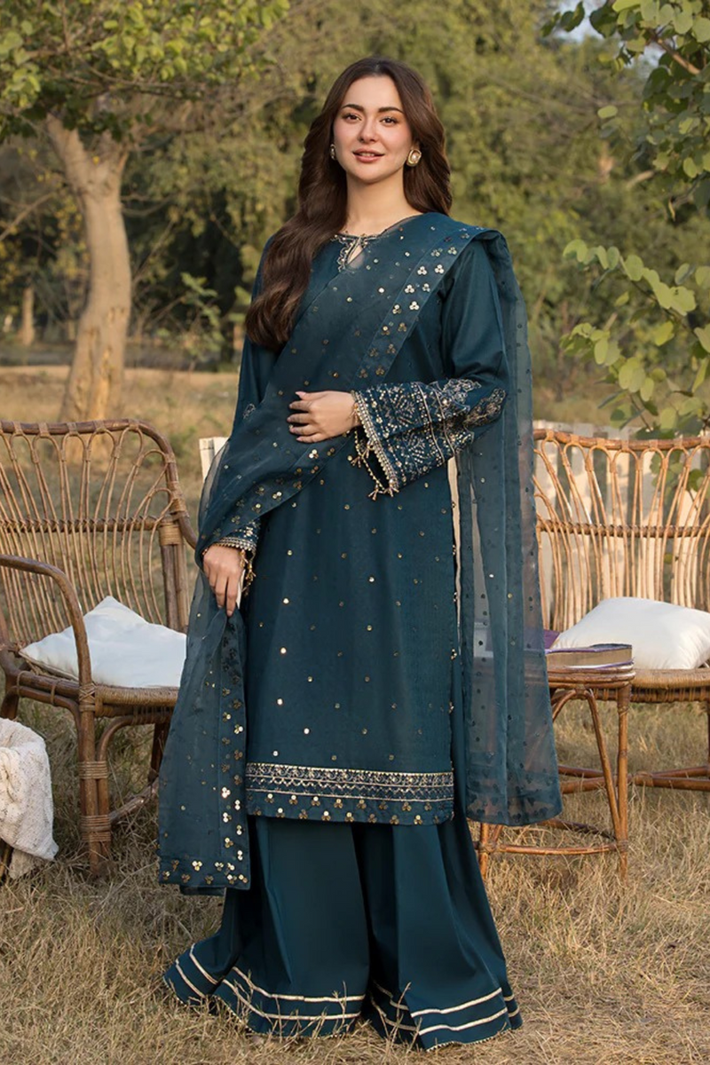 JADE-3PC LAWN EMBROIDERED SHIRT WITH ORGANZA EMBROIDERED DUPATTA AND TROUSER -BIC-