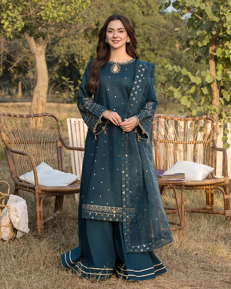 JADE-3PC LAWN EMBROIDERED SHIRT WITH ORGANZA EMBROIDERED DUPATTA AND TROUSER -BIC-