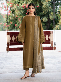 IZEL-3PC DHANAK EMBROIDERED SHIRT WITH COURTRAI PRINTED SHAWL & TROUSER-BIC-4376