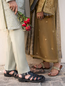 IZEL-3PC DHANAK EMBROIDERED SHIRT WITH COURTRAI PRINTED SHAWL & TROUSER-BIC-4376