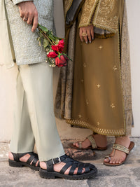 IZEL-3PC DHANAK EMBROIDERED SHIRT WITH COURTRAI PRINTED SHAWL & TROUSER-BIC-4376